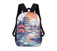 sinyumoney Japanese Temple Landscape School Bags High Secondary School Bags Casual Backpack for Campus Outdoor Travel Sports 17inch