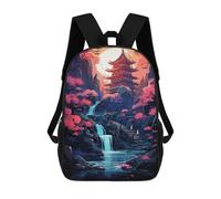 sinyumoney Japanese Temple Waterfall Backpack 3D Printed Children's School Backpack for Kids High Capacity Travel Rucksacks Book Bags Kids School Bag Back Pack 17inch