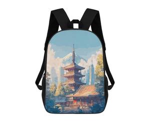 sinyumoney Japanese Temple with Mount Fuji Backdrop Rucksack Rucksack Casual Daypacks School Work Travel Bag for School/Work/Travel 17inch