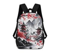 sinyumoney Japanese Temples Ink Wash Backpack School Bag Secondary Causal Travel High School Bags for School/Work/Travel 17inch
