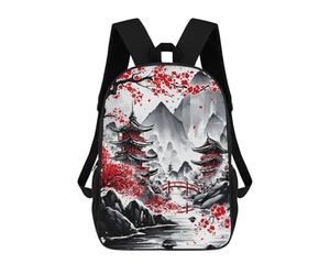 sinyumoney Japanese Temples Ink Wash Backpack School Bag Secondary Causal Travel High School Bags for School/Work/Travel 17inch