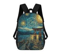 sinyumoney Japanese Torii Gate Starry Night Painting Backpacks Kids School Backpack School Bag 3D Printed School Bag for Boys Elementary And Middle School Students 17inch