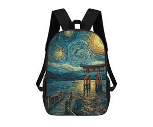 sinyumoney Japanese Torii Gate Starry Night Painting School Bags High Secondary School Bags Casual Backpack for Campus Outdoor Travel Sports 17inch