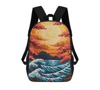 sinyumoney Japanese Wave Sunset School Backpack 3D Printed School Bags Boys Girls Laptop Backpack for Kids/Students/Adults 17inch