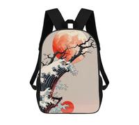 sinyumoney Japanese Wave with Moon And Tree Children's Backpacks School 3D Printed Bag Bookbag for Kids Travel Rucksacks Boy Girl Book Bags Kids School Bag 17inch