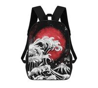 sinyumoney Japanese Wave with Red Sun School Backpack for Girls Backpack Water Repellent Casual Daypack Lightweight Rucksack Boy Girl School Backpack 17inch