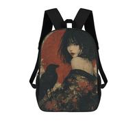 sinyumoney Japanese Woman in Kimono with Crow School Bag Backpack Teen Schoolbag 3D Printing Adjustable Schoolbag Fashion Pocket Bag for Kids Boys Girls Students And Teenagers Fans 17inch