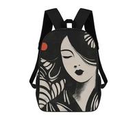 sinyumoney Japanese Woman Minimalist Ink Art Portrait Backpack School Lightweight Casual Daypack School Backpacks for Boys/Girls/Teenagers 17inch