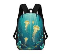 sinyumoney Jellyfish in Underwater Cave School Bag Backpack Teen Schoolbag 3D Printing Adjustable Schoolbag Fashion Pocket Bag for Kids Boys Girls Students And Teenagers Fans 17inch