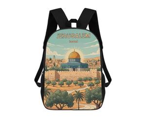 sinyumoney Jerusalem, Israel Travel Poster Backpack School Lightweight Airport College Students Back Pack for Girl, Teen Girls 17inch