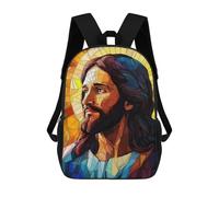 sinyumoney Jesus Christ Stained Glass Backpacks Kids 17inch School Backpack School Bag 3D Printed School Bag for Boys Elementary And Middle School Students