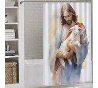 sinyumoney Jesus Christ - The Good Shepherd Fabric Polyester Bathroom Curtains Modern Art for Bathroom Wet Room 53.54x70.87Inch（136x180cm）