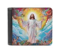 sinyumoney Jesus in Heaven with Angels 3D Print PU Leather Wallet Use Holds Bills Leather RFID Banknote Compartments Wallets Craftsmanship Gifts 11.7cm*9.5cm