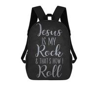 sinyumoney Jesus Is My Rock, Thats How I Roll 17 Inch School Bag Backpack Teen Schoolbag 3D Printing Adjustable Schoolbag Fashion Pocket Bag for Kids Boys Girls Students