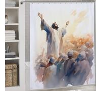 sinyumoney Jesus Preaching to A Crowd 100% Polyester Fabric Washable Bath Curtains for Shower for Toile Bathroom Dorm 69.69x70.87Inch（177x180cm）