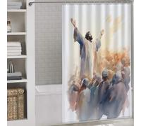 sinyumoney Jesus Preaching to A Crowd Shower Curtain Waterproof Mould with Hooks Waterproof Fabric Bathroom Decor Curtains for Bathroom with Hooks 53.54x70.87Inch（136x180cm）