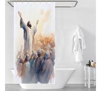 sinyumoney Jesus Preaching to A Crowd Shower Curtain Waterproof Mould with Hooks Waterproof Fabric Bathroom Decor Curtains for Bathroom with Hooks 35.43x70.87Inch（90x180cm）