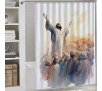 sinyumoney Jesus Preaching to A Crowd Washable Waterproof Cloth Fabric Modern Polyester Water Repellent for Bathroom with Hooks 64.17x70.87Inch（163x180cm）