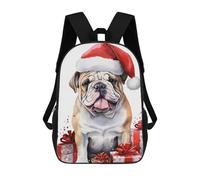 sinyumoney Jolly Santa Bulldog School Backpack for Girls Backpack Water Repellent Casual Daypack Lightweight Rucksack Boy Girl School Backpack 17inch