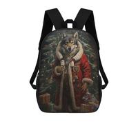 sinyumoney Jolly Wolf Christmas Children's Backpack, 3D Printed School Backpack, Backpack for Boys Girls, Adjustable School Bag for Primary School 17inch