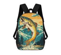 sinyumoney Jumping Trout Mountain Sunset School Backpack School Bags for Girls Boys Backpack with Pocket Fashion School Bag Kids Backpack 17inch