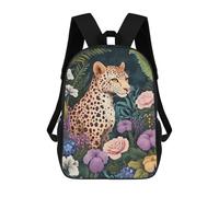 sinyumoney Jungle Leopard Floral Artwork School Backpack 3D Printed Children's 17inch Backpacks Bag Bookbag for Kids Boy Girl Book Bags Kids School Bag Travel Rucksacks