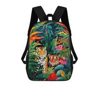 sinyumoney Jungle Royalty Two Tigers Backpacks Kids School Backpack School Bag 3D Printed School Bag for Boys Elementary And Middle School Students 17inch