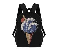 sinyumoney Kanagawa Ice Cream Backpack 3D Printed Children's School Backpack for Kids High Capacity Travel Rucksacks Book Bags Kids School Bag Back Pack 17inch