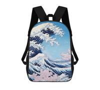 sinyumoney Kanagawa Japanese Painting Backpacks Kids School Backpack School Bag 3D Printed Fashion School Bags for Boys Elementary And Middle School Students 17inch