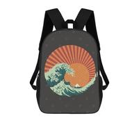 sinyumoney Kanagawa Wave Japanese Backpacks Kids School Backpack School Bag 3D Printed School Bag for Boys Elementary And Middle School Students 17inch