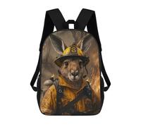 sinyumoney Kangaroo Firefighter Children's Backpack, 3D Printed School Backpack, Backpack for Boys Girls, Adjustable School Bag for Primary School 17inch