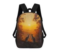sinyumoney Kangaroo Forest Sunset 3D Printed Children's School Backpack for Kids High Capacity Travel Rucksacks Book Bags Kids School Bag Back Pack 17inch