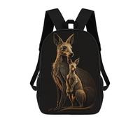 sinyumoney Kangaroo Gold Black Backpacks Kids School Backpack School Bag 3D Printed School Bag for Boys Elementary And Middle School Students 17inch