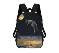 sinyumoney Kangaroo Leaping Under Moonlight 3D Printed Kids School Bag Rucksacks Children's School Fashion Casual Back Pack High Capacity Travel Book Bags Backpack for Kids 17inch