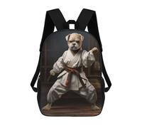 sinyumoney Karate Dog Kids School Backpack School Bag 3D Printed School Bag for Boys Elementary And Middle School Students 17inch