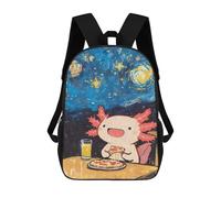 sinyumoney Kawaii Axoloti Eating Pizza Backpack, Children's Backpack, Student School Bag Bookbag Rucksack, 3D Printed School Bag for Boys Girls 17inch