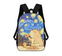 sinyumoney Kawaii Capybara Eating Pizza Backpack School Bag Lightweight Schoolbag Dayback Bookbag College for Men/Women 17inch