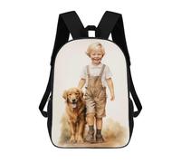 sinyumoney Kid And Golden Retriever Backpack School Daypacks Business Backpack Water Resistant Bookbag for Men, Women & Teenage Boys 17inch