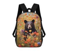 sinyumoney Kids 17inch Backpacks Black Bear in Flower Field-1 Backpack 3D Printed School Bag Fashion Bag Travel Backpacks School Bags for in School Or Travel