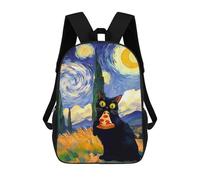 sinyumoney Kids 17inch Backpacks Black Cat Eating Pizza Starry Night Backpack 3D Printed School Bag Fashion Bag Travel Backpacks School Bags for in School Or Travel