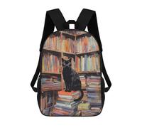 sinyumoney Kids 17inch Backpacks Black Cat in A Library Backpack 3D Printed School Bag Fashion Bag Travel Backpacks School Bags for in School Or Travel