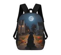 sinyumoney Kids 17inch Backpacks Black Lab Halloween Night Street Backpack 3D Printed School Bag Fashion Bag Travel Backpacks School Bags for in School Or Travel