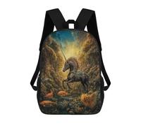 sinyumoney Kids 17inch Backpacks Black Unicorn in Enchanted Forest Backpack 3D Printed School Bag Fashion Bag Travel Backpacks School Bags for in School Or Travel