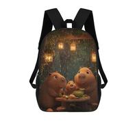 sinyumoney Kids 17inch Backpacks Capybara Family Dinner in The Rain Backpack 3D Printed School Bag Fashion Bag Travel Backpacks School Bags for in School Or Travel