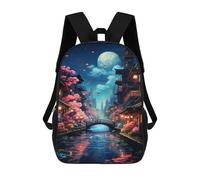 sinyumoney Kids 17inch Backpacks Cherry Blossom Night Canal Backpack 3D Printed School Bag Fashion Bag Travel Backpacks School Bags for in School Or Travel