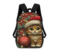 sinyumoney Kids 17inch Backpacks Christmas Kitten with Santa Hat Backpack 3D Printed School Bag Fashion Bag Travel Backpacks School Bags for in School Or Travel