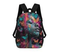 sinyumoney Kids 17inch Backpacks Colorful Butterfly Woman Art Print Backpack 3D Printed School Bag Fashion Bag Travel Backpacks School Bags for in School Or Travel