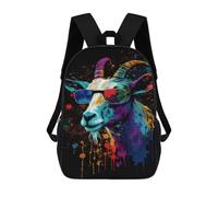 sinyumoney Kids 17inch Backpacks Colorful Goat Sunglasses Art Print-1 Backpack 3D Printed School Bag Fashion Bag Travel Backpacks School Bags for in School Or Travel