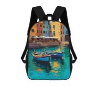 sinyumoney Kids 17inch Backpacks Colorful Harbor Scene with Boats Backpack 3D Printed School Bag Fashion Bag Travel Backpacks School Bags for in School Or Travel