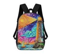 sinyumoney Kids 17inch Backpacks Colorful Lighthouse Serenity Backpack 3D Printed School Bag Fashion Bag Travel Backpacks School Bags for in School Or Travel